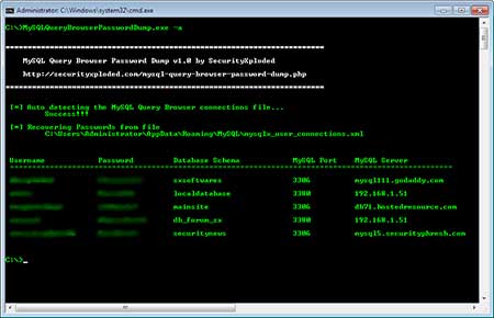 MySQLQueryBrowserPasswordDump in Action