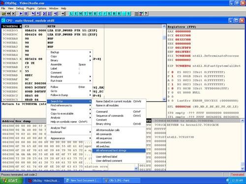 Search in OllyDbg